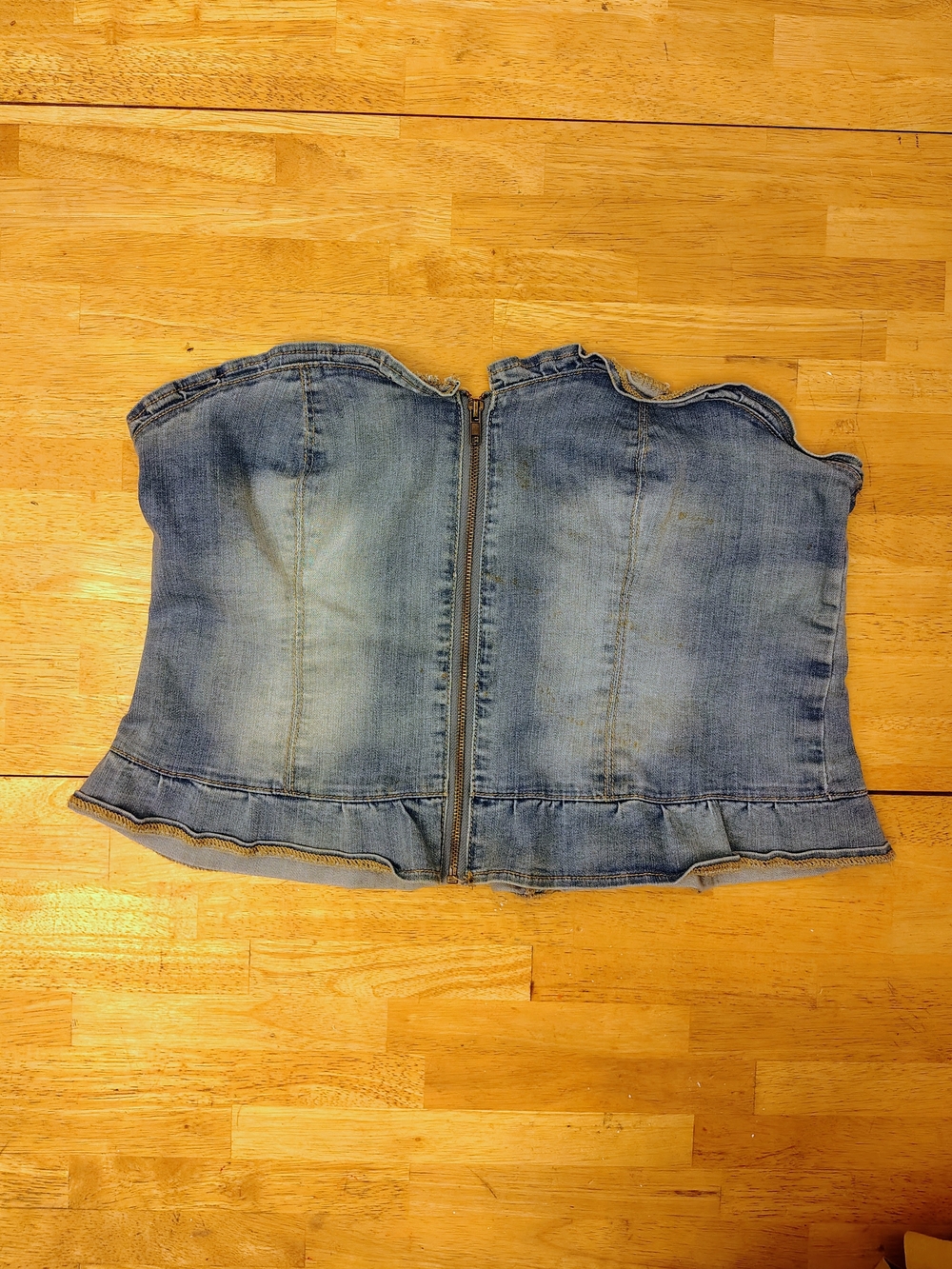 Denim Strapless Corset Top with Front Zip
